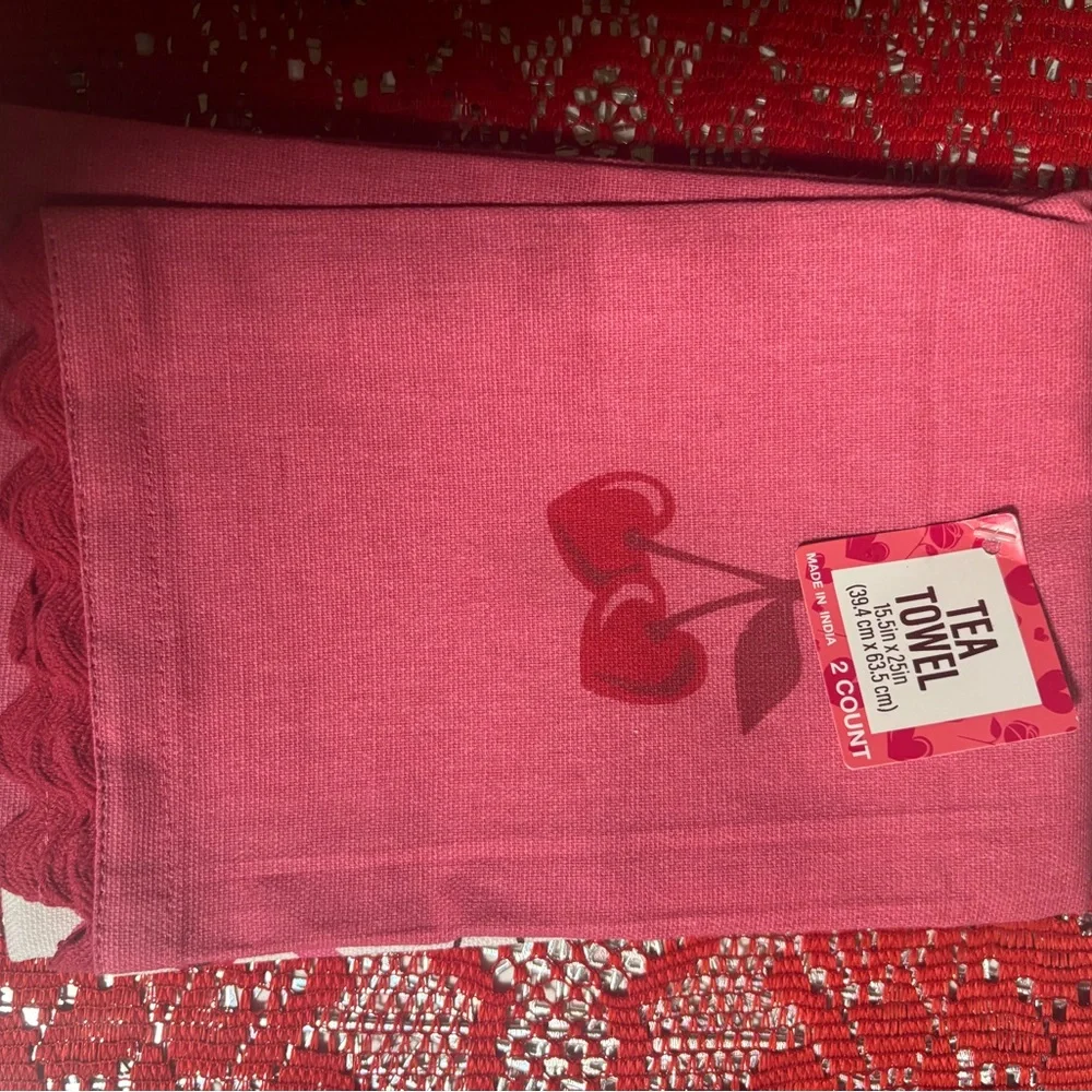 Pink Tea Towels with Cherry Design